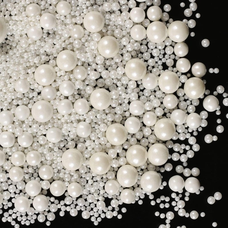 Kasvan White Pearl Sugar Sprinkles - Edible Candy Pearls - Image 1